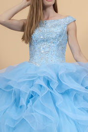 Jeweled Cap Sleeve Ball Gown with Layered Skirt by Elizabeth K GL1600-Quinceanera Dresses-ABC Fashion