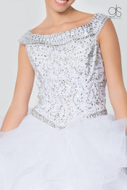 Jeweled Cap Sleeve Ball Gown with Layered Skirt by Elizabeth K GL1600-Quinceanera Dresses-ABC Fashion