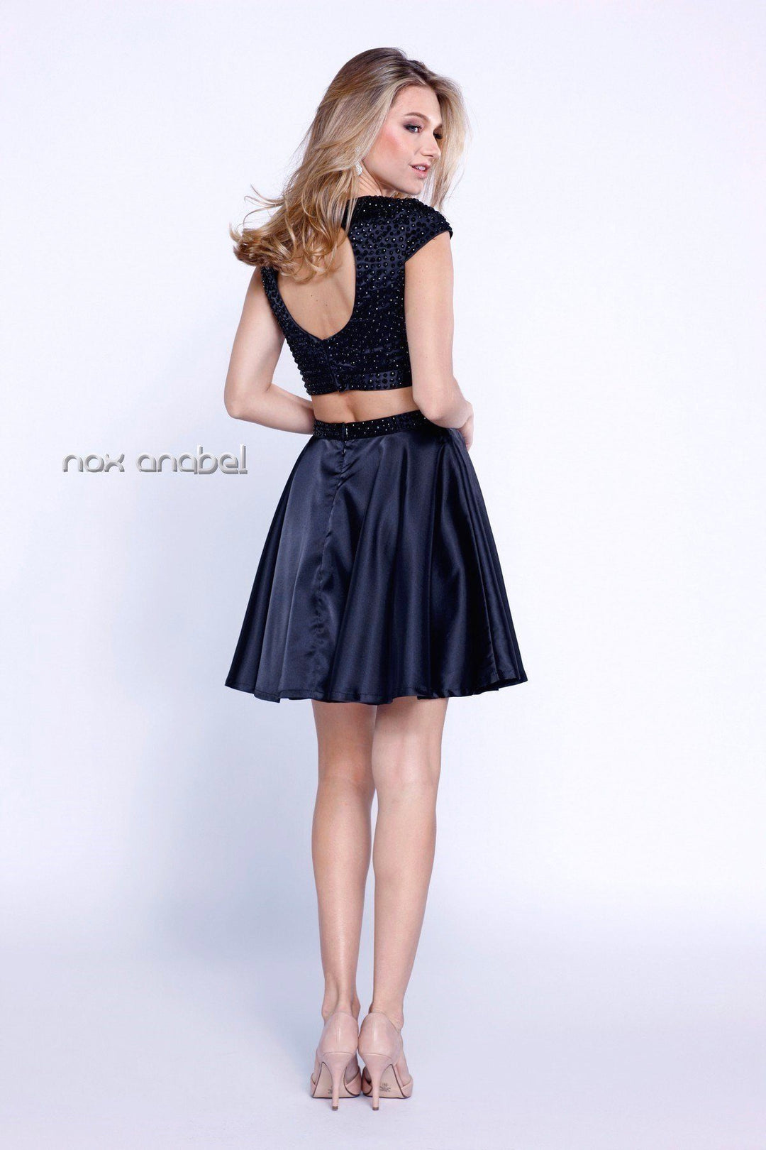 Jeweled Cap Sleeve Short Two Piece Dress by Nox Anabel 6216-Short Cocktail Dresses-ABC Fashion