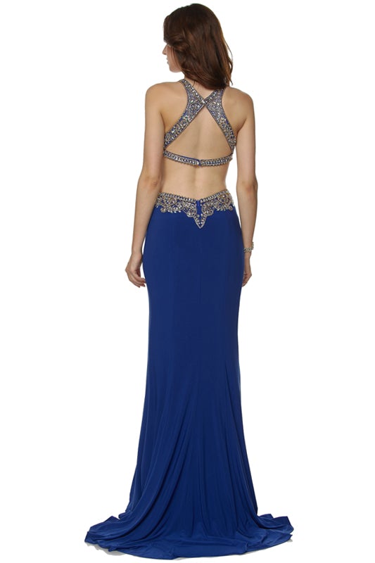 Jeweled Fitted Cutout Gown by Juliet 632