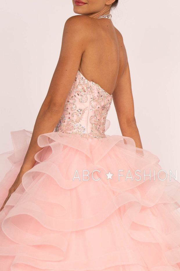 Jeweled Halter Ball Gown with Layered Skirt by Elizabeth K GL2512-Quinceanera Dresses-ABC Fashion