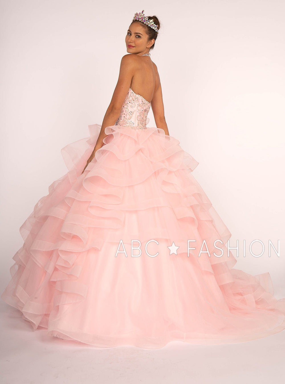 Jeweled Halter Ball Gown with Layered Skirt by Elizabeth K GL2512-Quinceanera Dresses-ABC Fashion