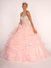 Jeweled Halter Ball Gown with Layered Skirt by Elizabeth K GL2512-Quinceanera Dresses-ABC Fashion