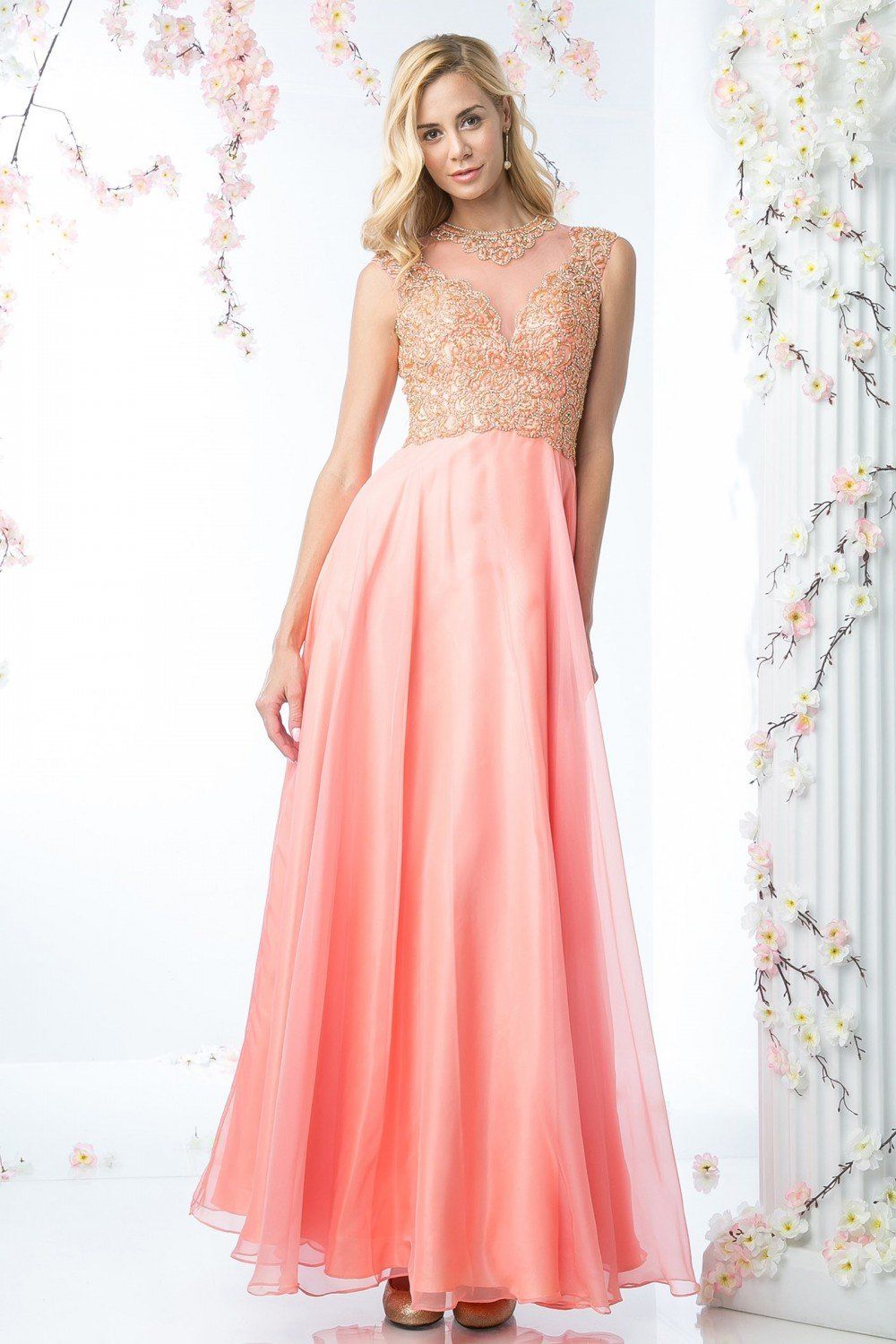 Jeweled Illusion A-line Gown by Cinderella Divine 8732