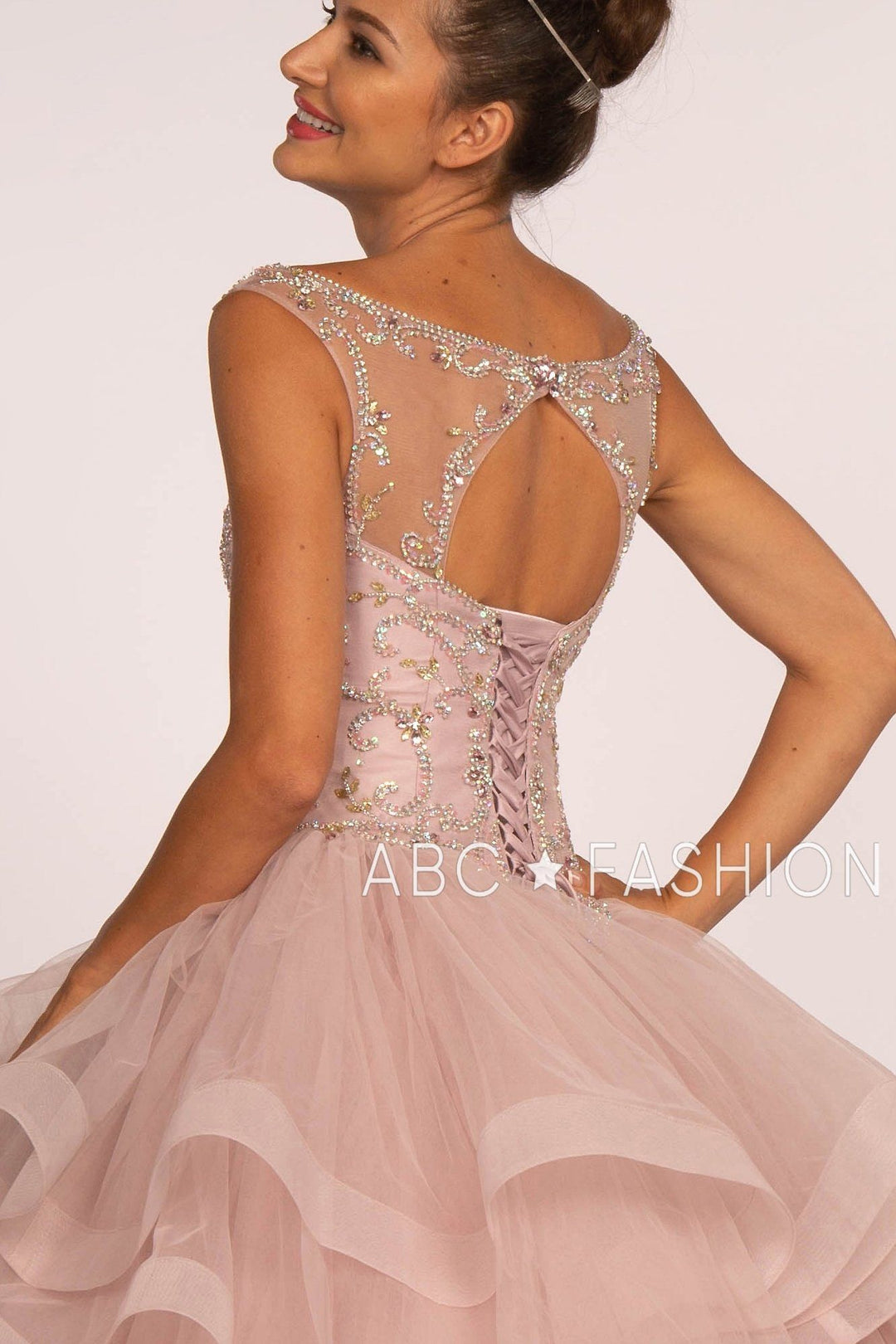 Jeweled Illusion Ball Gown with Layered Skirt by Elizabeth K GL2517-Quinceanera Dresses-ABC Fashion