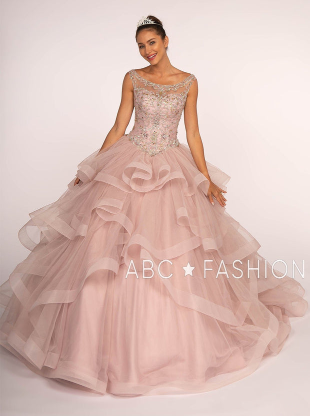 Jeweled Illusion Ball Gown with Layered Skirt by Elizabeth K GL2517-Quinceanera Dresses-ABC Fashion