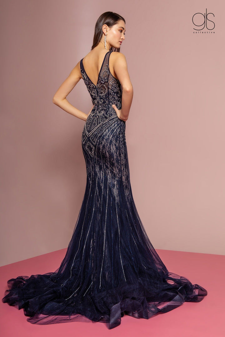 Jeweled Lace Illusion Mermaid Dress with Train by GLS Gloria GL2685-Long Formal Dresses-ABC Fashion