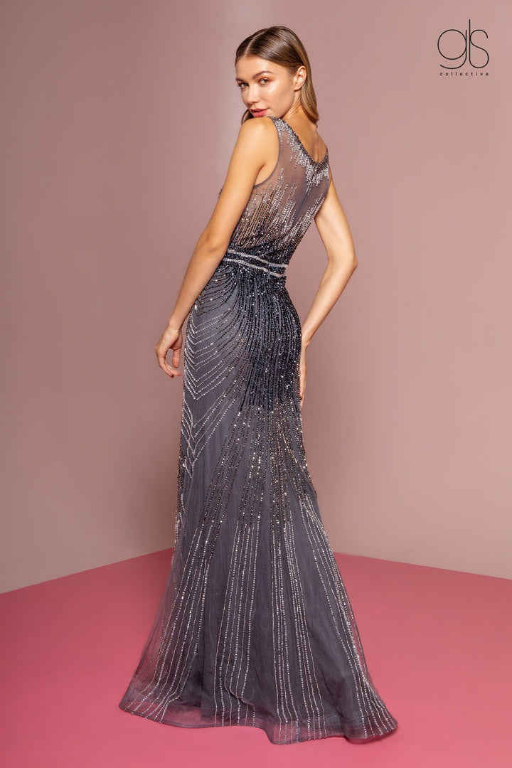 Jeweled Mermaid Dress with Sheer Bodice by GLS Gloria GL2555-Long Formal Dresses-ABC Fashion