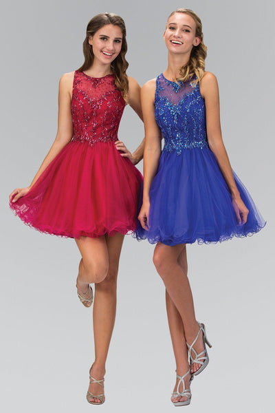 Jeweled Short Illusion Dress by Elizabeth K GS1405-Short Cocktail Dresses-ABC Fashion