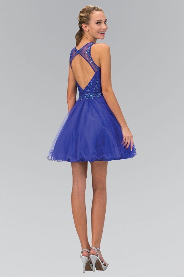 Jeweled Short Illusion Dress by Elizabeth K GS1405-Short Cocktail Dresses-ABC Fashion