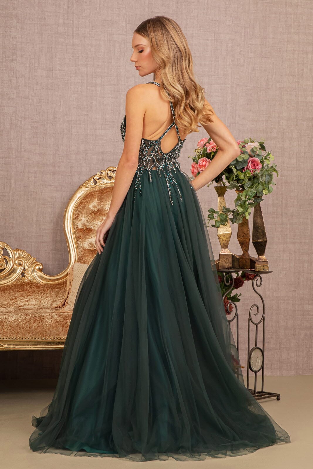 Jeweled Sleeveless A-line Slit Gown by GLS Gloria GL3137