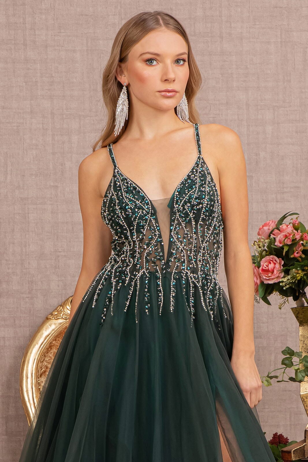 Jeweled Sleeveless A-line Slit Gown by GLS Gloria GL3137