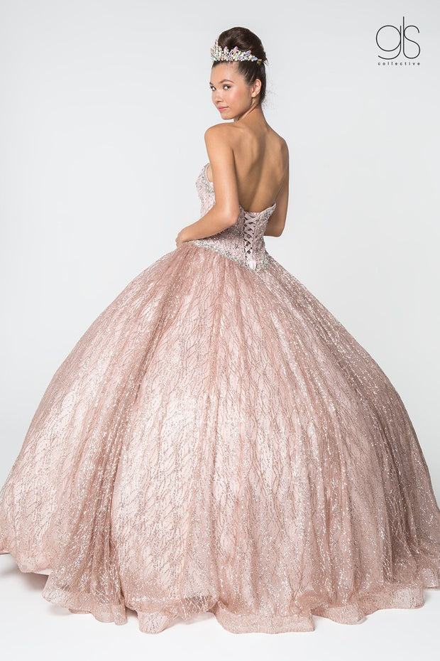 Jeweled Strapless Glitter Ball Gown with Cape by Elizabeth K GL2801-Quinceanera Dresses-ABC Fashion