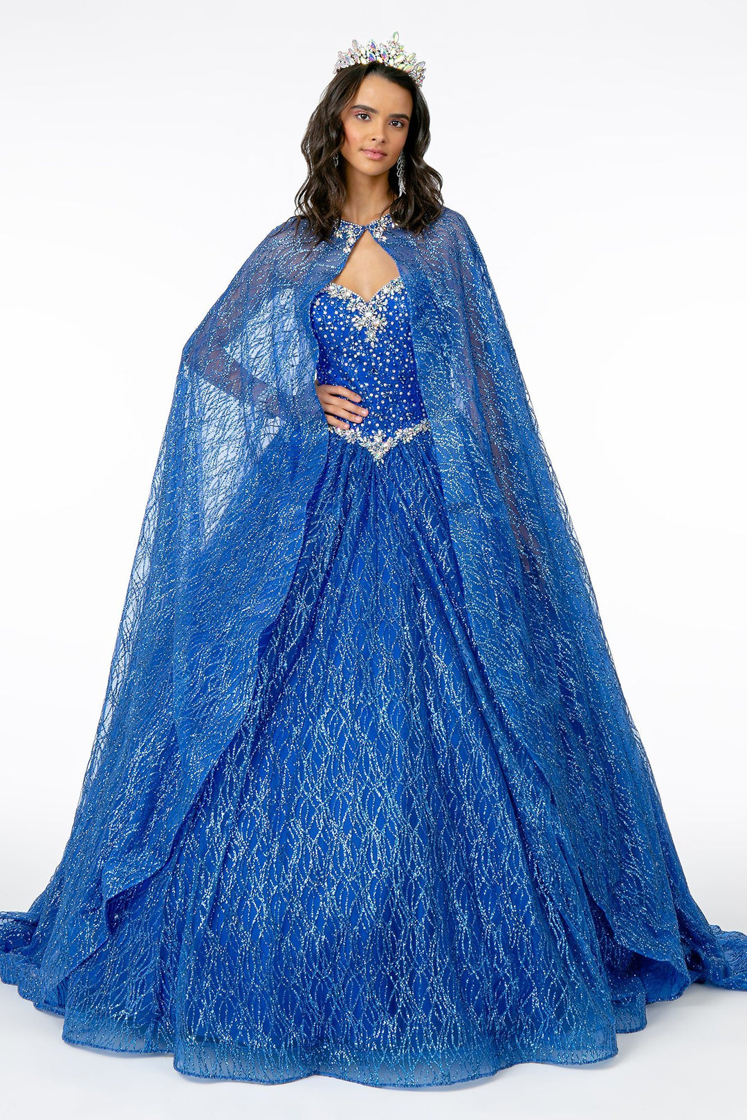 Jeweled Strapless Cape Ball Gown by Elizabeth K GL2801