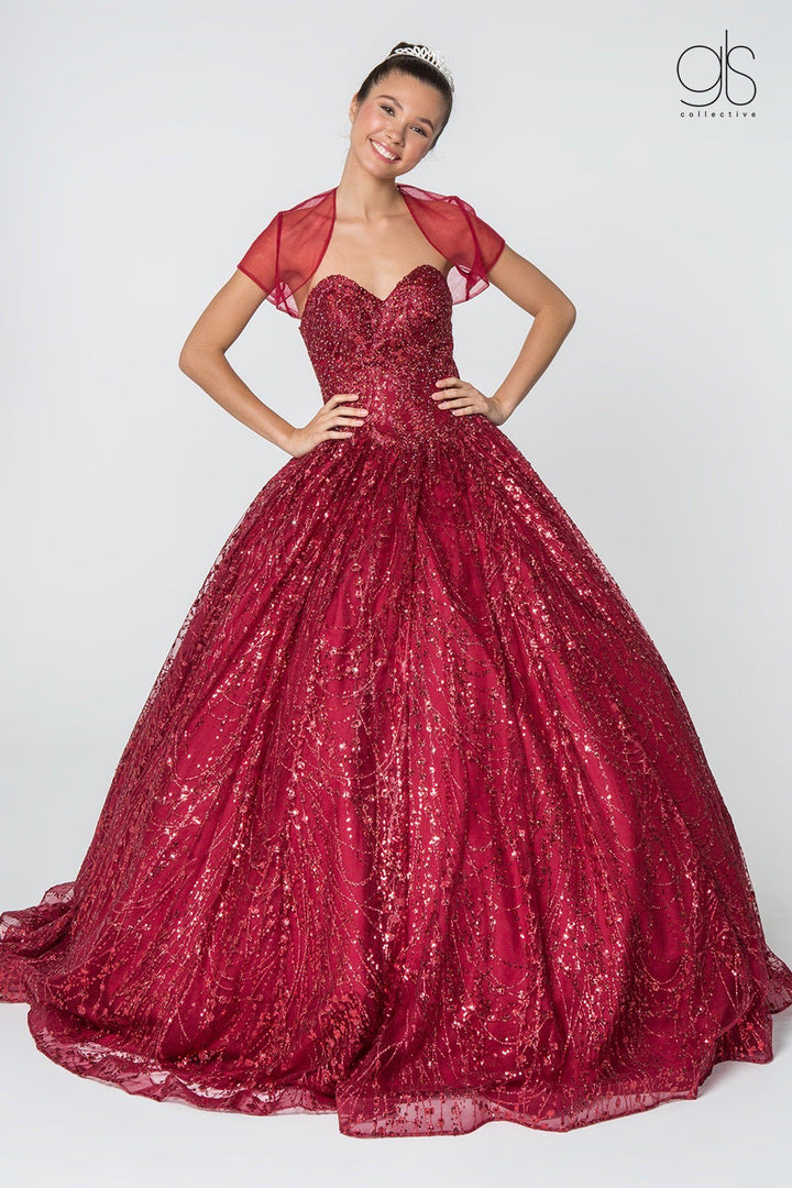 Jeweled Strapless Glitter Ball Gown with Jacket by Elizabeth K GL2804-Quinceanera Dresses-ABC Fashion