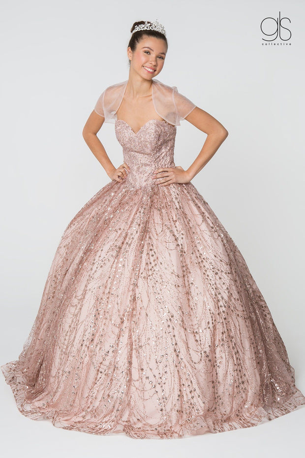 Jeweled Strapless Glitter Ball Gown with Jacket by Elizabeth K GL2804-Quinceanera Dresses-ABC Fashion