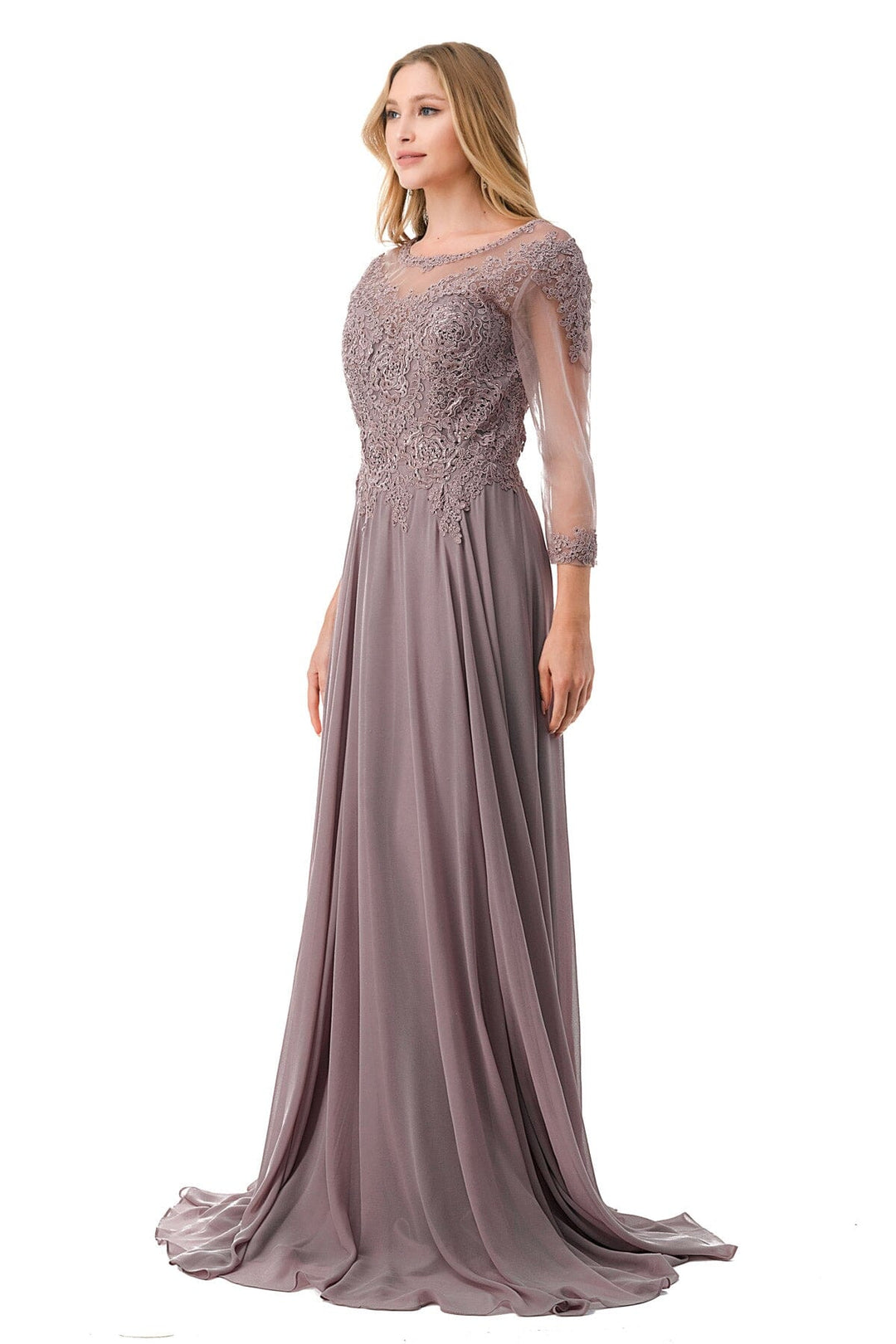Lace Applique 3/4 Sleeve Gown by Coya M2723J