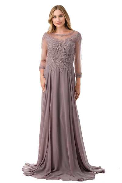 Lace Applique 3/4 Sleeve Gown by Coya M2723J
