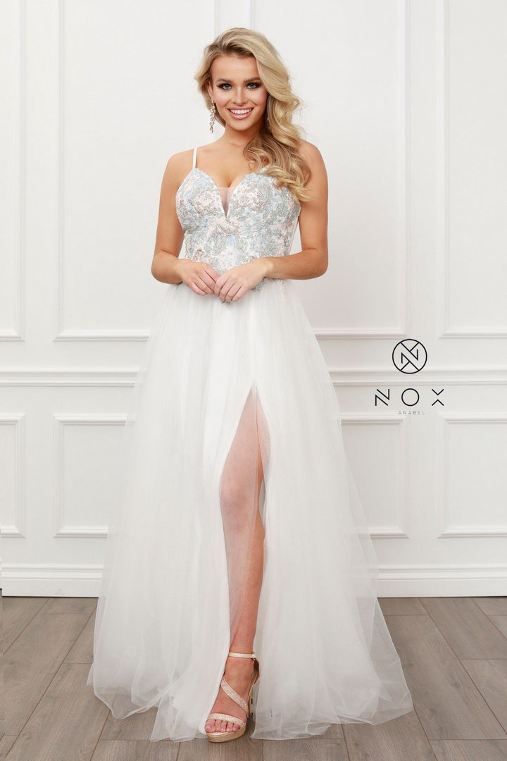 Lace Applique A-line Tulle Gown by Nox Anabel G445