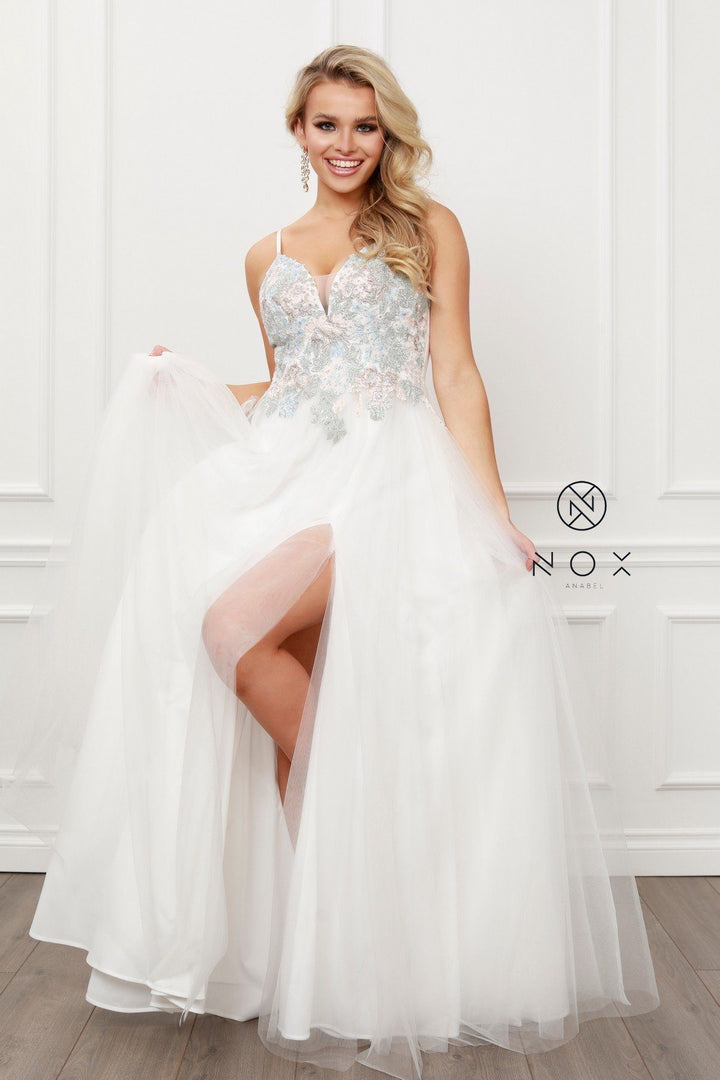 Lace Applique A-line Tulle Gown by Nox Anabel G445