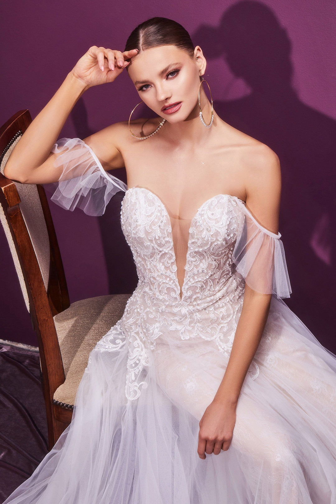 Lace Applique Bridal Gown by Cinderella Divine CD936W