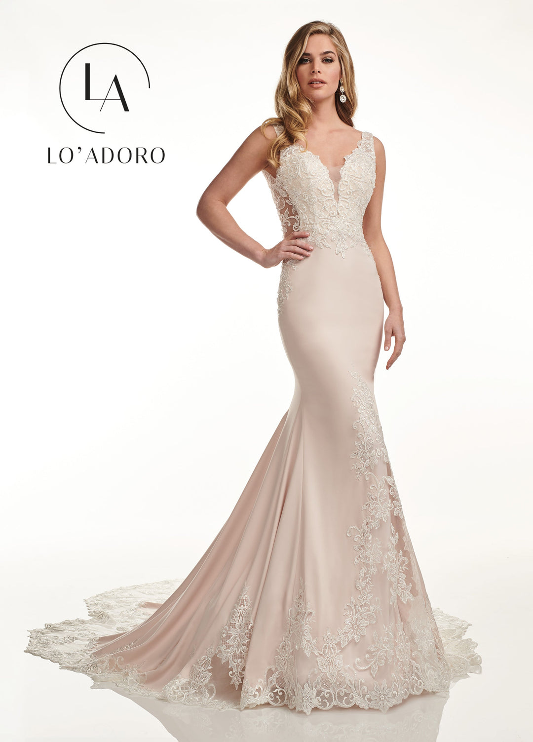 Lace Applique Crepe Mermaid Bridal Gown by Mary's Bridal M739