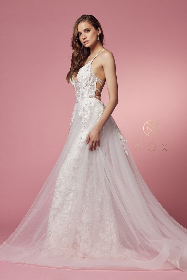 Lace Applique Fitted Overskirt Gown by Nox Anabel F485