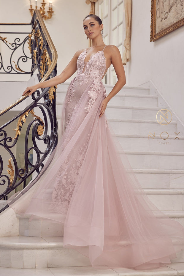 Enchanting Elegance: Nox Anabel F485 Beaded Lace Gown for Special Occasions