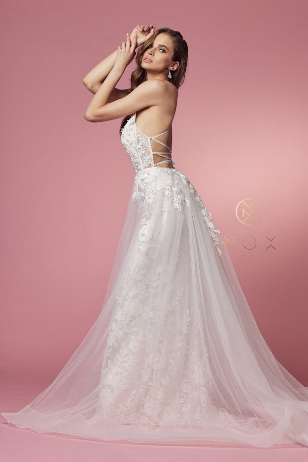 Lace Applique Fitted Overskirt Gown by Nox Anabel F485