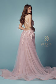 Lace Applique Fitted Overskirt Gown by Nox Anabel F485