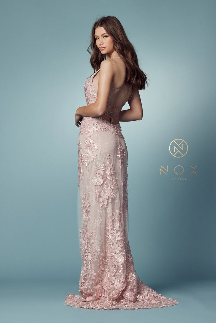 Lace Applique Fitted Overskirt Gown by Nox Anabel F485