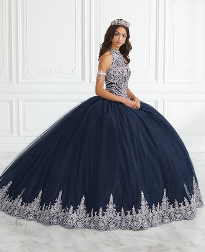 Lace Applique High-Neck Quinceanera Dress by Fiesta Gowns 56390-Quinceanera Dresses-ABC Fashion