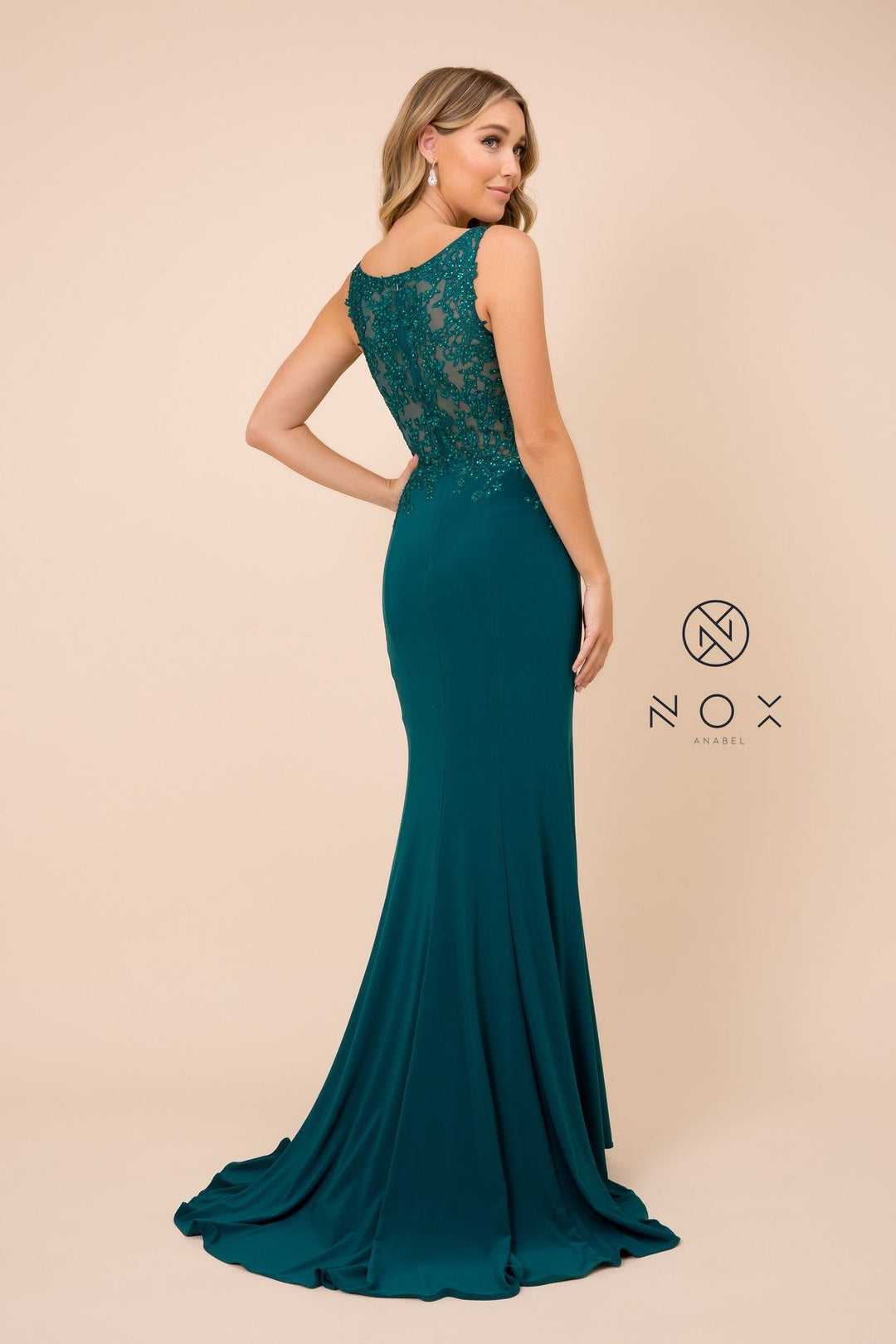 Lace Applique Illusion Mermaid Dress by Nox Anabel J326