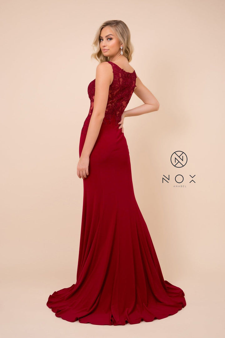 Lace Applique Illusion Mermaid Dress by Nox Anabel J326