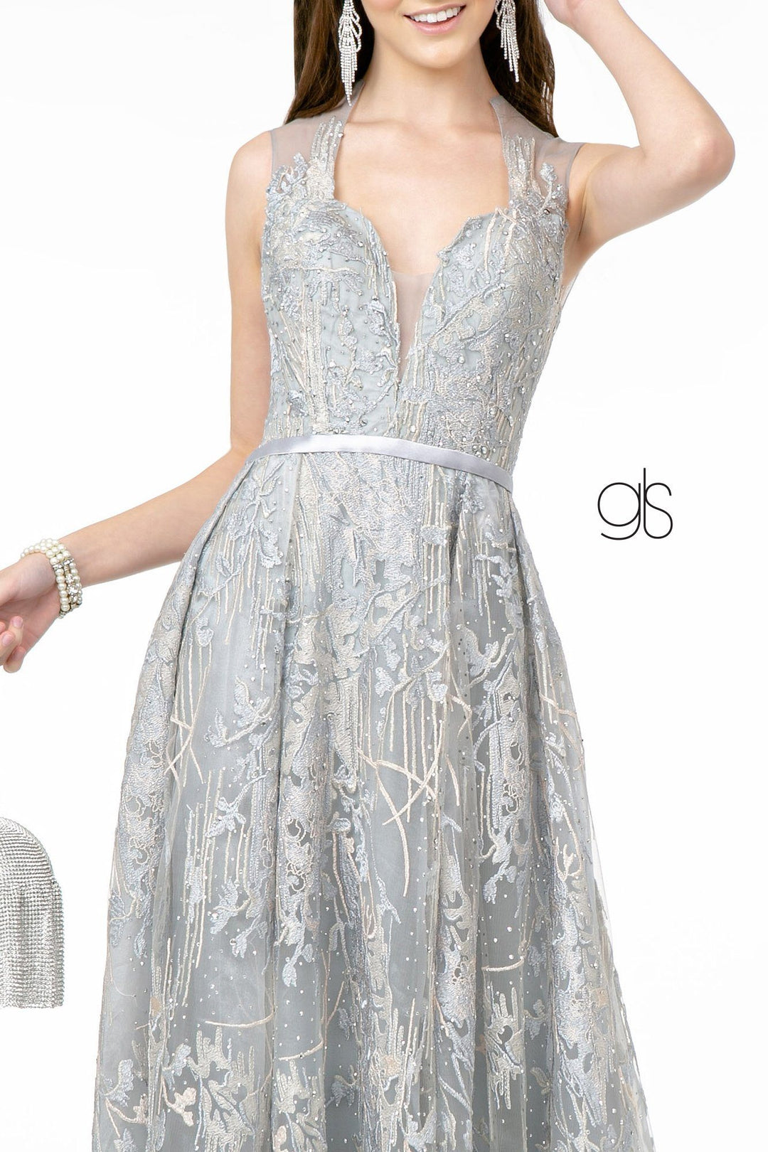 Lace Applique Long A-line Dress by Elizabeth K GL2835