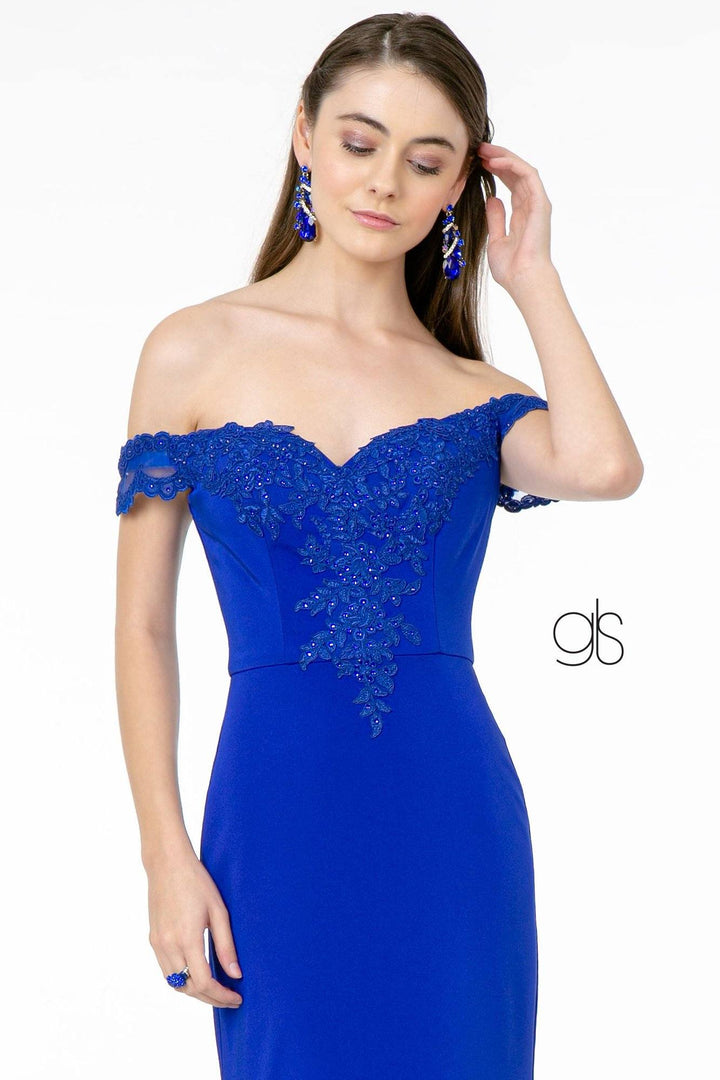 Lace Applique Long Off Shoulder Dress by Elizabeth K GL2958