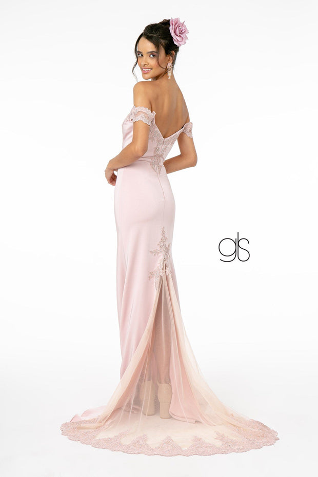 Lace Applique Long Off Shoulder Dress by Elizabeth K GL2958
