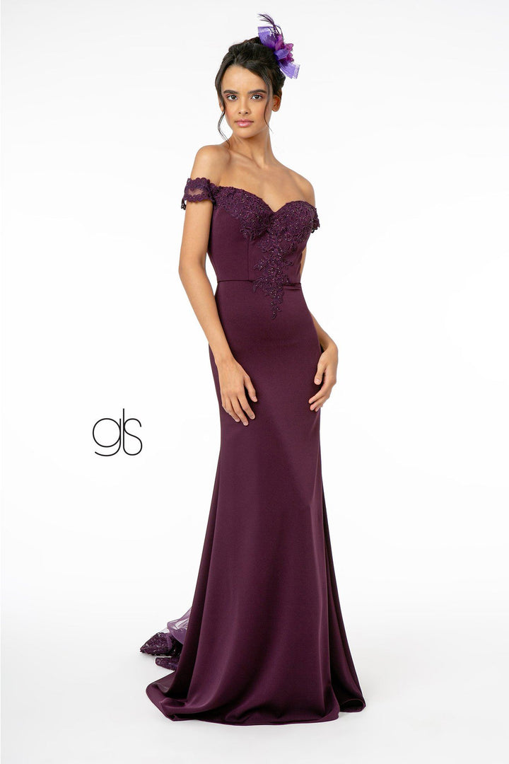 Lace Applique Long Off Shoulder Dress by Elizabeth K GL2958