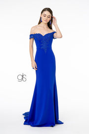 Lace Applique Long Off Shoulder Dress by Elizabeth K GL2958