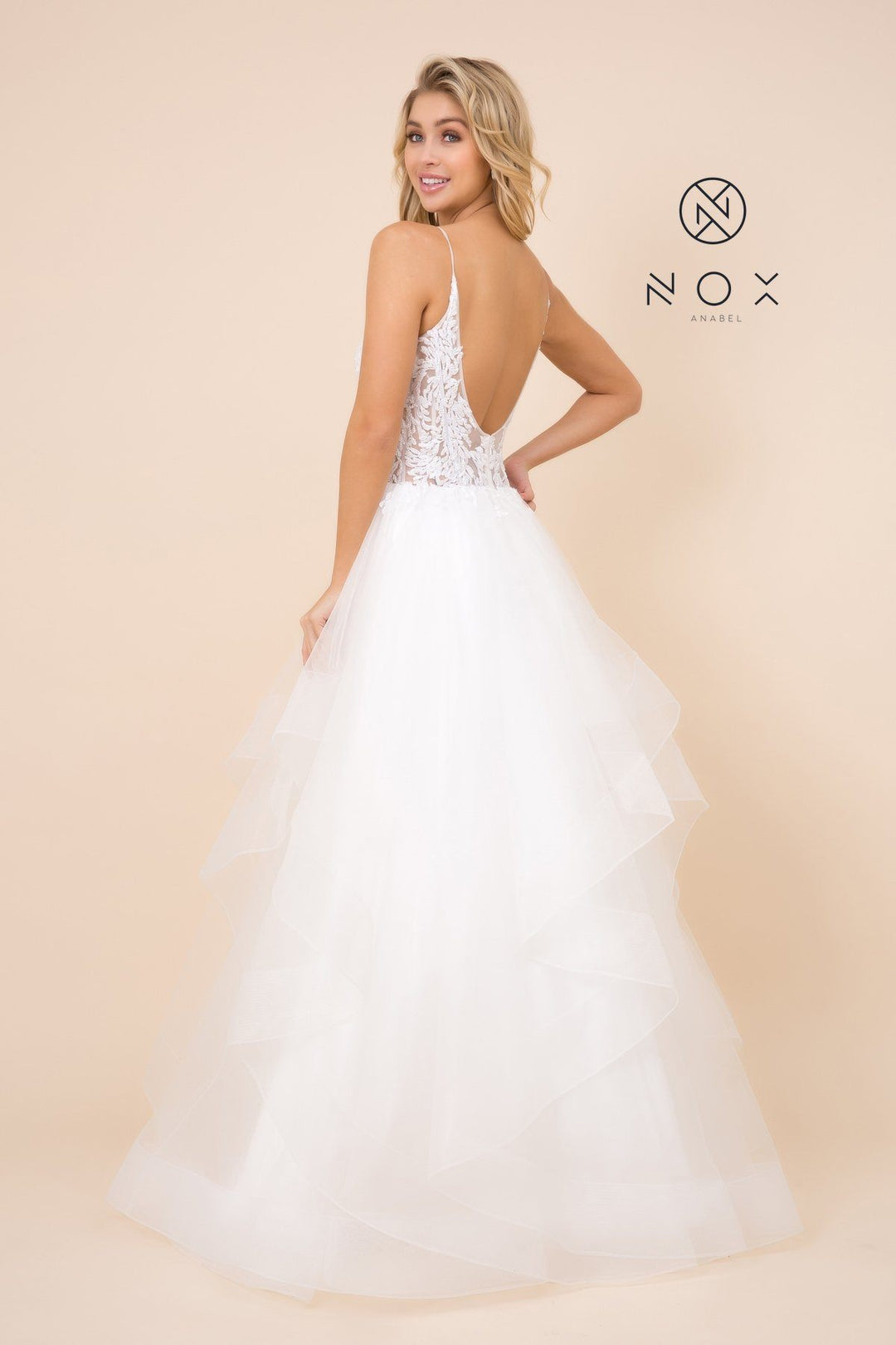 Lace Applique Long Tiered Dress by Nox Anabel W904