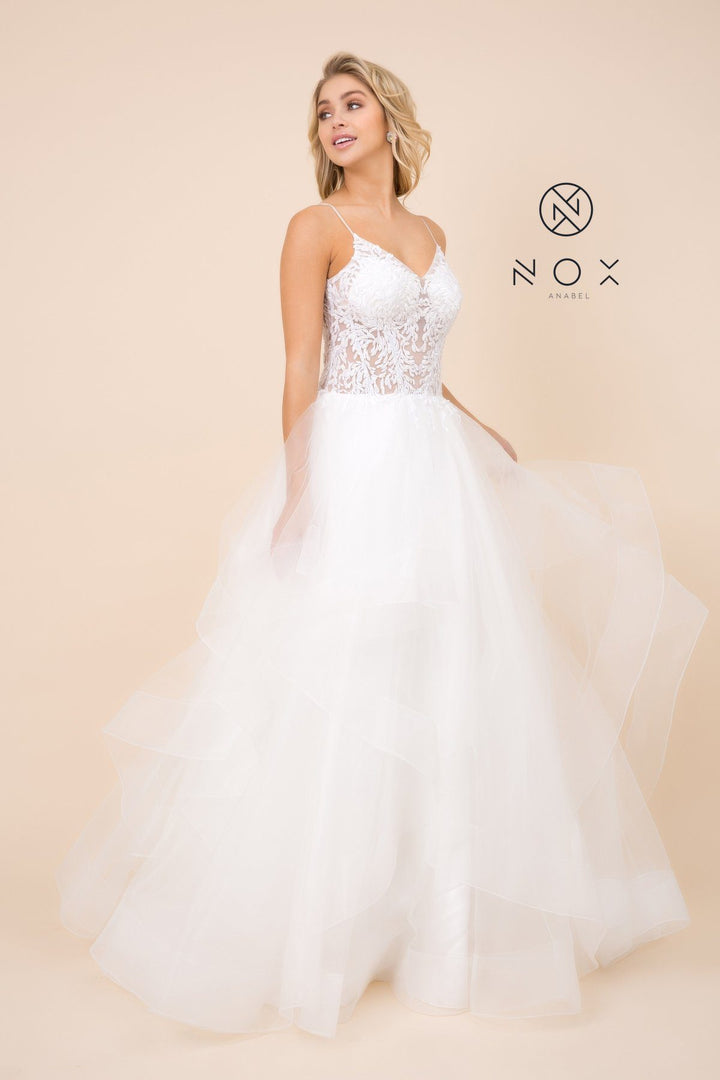 Lace Applique Long Tiered Dress by Nox Anabel W904