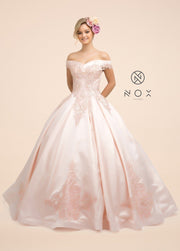Lace Applique Off Shoulder Ball Gown by Nox Anabel U802