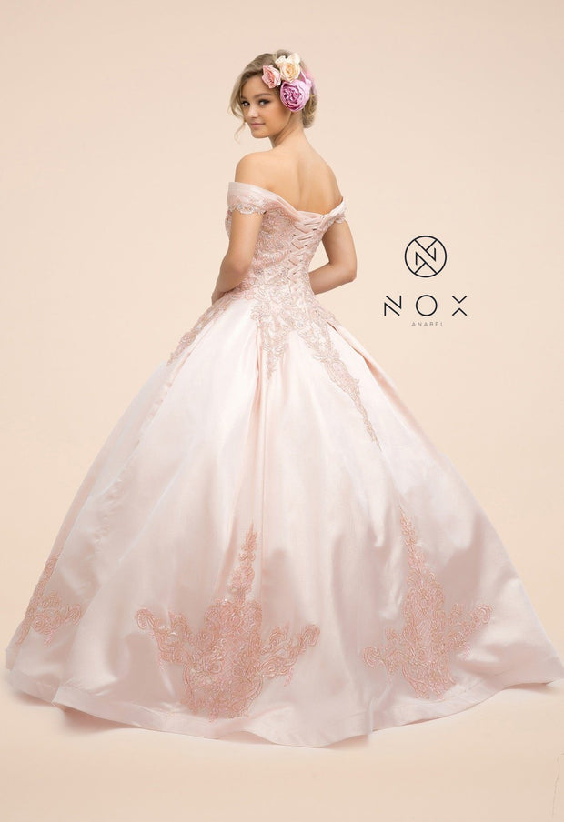 Lace Applique Off Shoulder Ball Gown by Nox Anabel U802