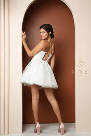Lace Applique Short A-line Dress by Nox Anabel R707