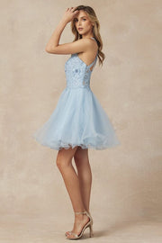 Lace Applique Short Halter Dress by Juliet 826
