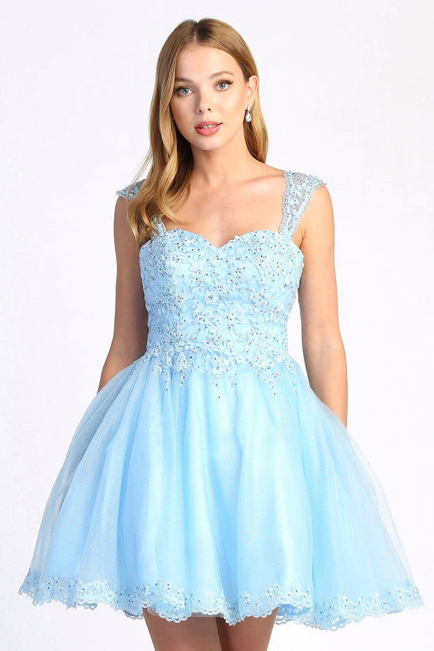 Lace Applique Short Sleeveless Dress by Adora 1004