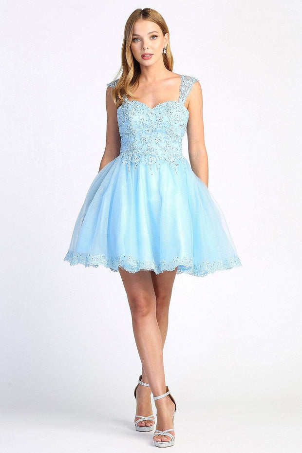 Lace Applique Short Sleeveless Dress by Adora 1004