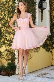 Lace Applique Short Sleeveless Dress by Adora 1004