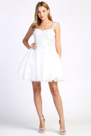 Lace Applique Short Sleeveless Dress by Adora 1004