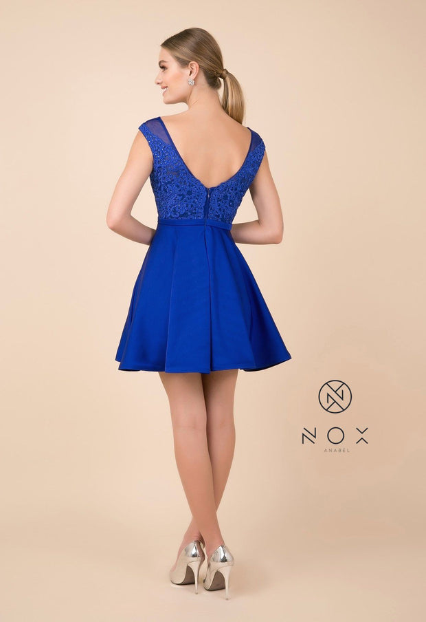 Lace Applique Short Sleeveless Dress by Nox Anabel 6288-Short Cocktail Dresses-ABC Fashion